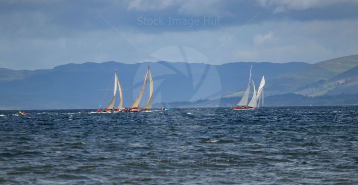 Yachts competing against each other during the 2022 Fife regatta at Largs, Scotland