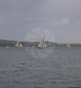 Yachts racing on a blustery day at the Fife Regatta held at Largs, Scotland