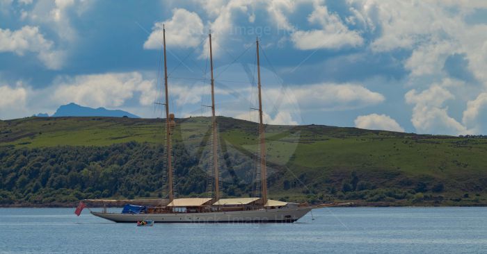 Huge three masted yacht at anchor at Largs, West Coast of Scotland