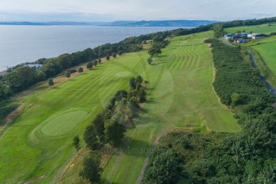 Aerial shot of a section of Routenburn golf course next to the sea