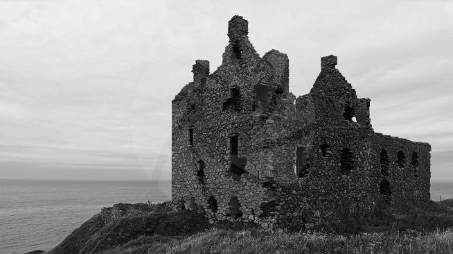 Ruins of Dunskey castle, a 12th century castle south of the village of Portpatrick, Scotland