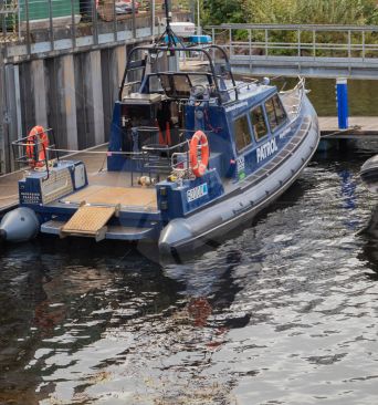 Patrol boat moored at loch Lomond